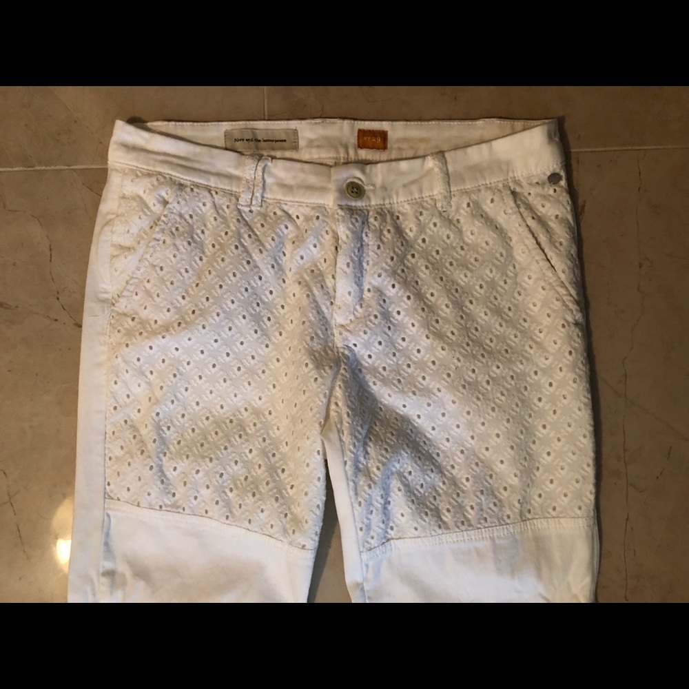 Anthropologie White trousers with eyelet detail